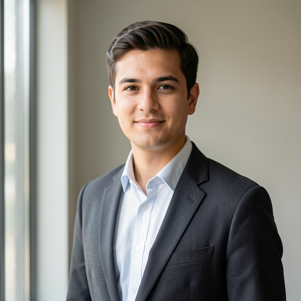 Editorial portrait of Tobias Ashcroft, contributing writer, standing near a window with diffused natural light, plain neutral wall behind